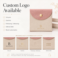 Pochette à bijoux en microfibre bicolore abricot beige et rose avec fermeture à bouton, logo personnalisé, vente en gros OEM, pour bagues, boucles d'oreilles et cosmétiques