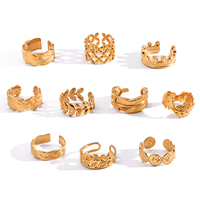 Anneau ouvert en acier inoxydable plaqué or 18 carats élégant Design feuille coréenne classique étanche doigt réglable pour fête cadeau