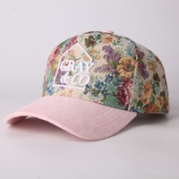 Casquette de baseball à 5 panneaux avec imprimé floral personnalisé, bord incurvé, coton bicolore, broderie 3D, motif à carreaux de haute qualité