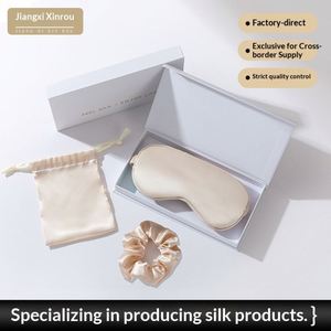 Masque de sommeil en soie de mûrier simple, respirant et occultant, avec anneaux à cheveux de 19 mm – Coffret cadeau de voyage portable - Product Image 4