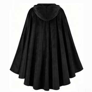 Cape à capuche médiévale noire vintage avec boucle à anneau métallique, robe de sorcier pour fête costumée d'Halloween - Product Image 3