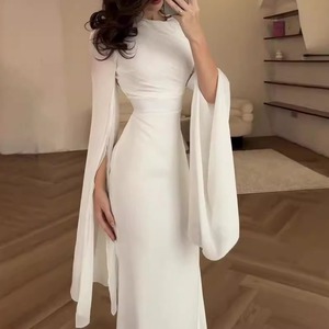 Robe de printemps 2026, robe islamique, patchwork, gaze de <span class=keywords><strong>verre</strong></span>, manches chauve-souris, longue robe en satin, abaya musulmane quotidienne, couleur unie, coupe ajustée, robe de fête - Product Image 1