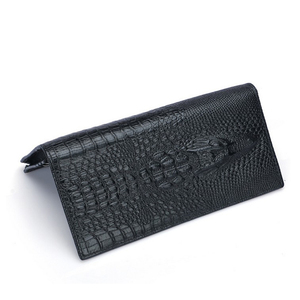 Noir 3D Crocodile Motif En Cuir Véritable Hommes Multifonctionnel Grande Capacité Affaires Long Italie Portefeuille - Product Image 2