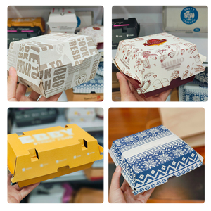 Kotak makanan bergelombang dapat didaur ulang kotak makanan lipat papan kertas kotak <span class=keywords><strong>Burger</strong></span> <span class=keywords><strong>Takeout</strong></span> dengan ventilasi Hamburger To-go wadah - Product Image 4