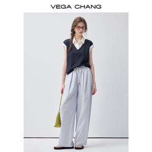 <span class=keywords><strong>Pantaloni</strong></span> Larghi in <span class=keywords><strong>Lino</strong></span> Blu Chiaro a Vita Alta con Coulisse VEGA CHANG, Vestibilità Ampia, Gamba Dritta, Casual, Vendita all'Ingrosso - Product Image 3