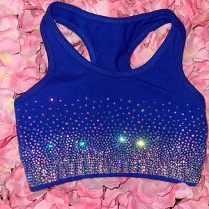 Completo da Cheerleader/Danza Blu Reale con Strass AB per Ragazze, Stile Ombré Intenso, Reggiseno e Pantaloncini da Allenamento con Fiocco, Abbigliamento per Bambini - Product Image 4