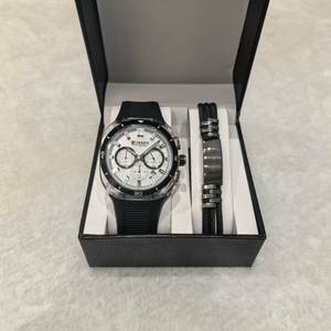 Reloj de Cuarzo de Silicona para Hombre Curren 8502, con Correa de Silicona Plateada y Caja, Set de Regalo de Lujo para Hombre - Product Image 1