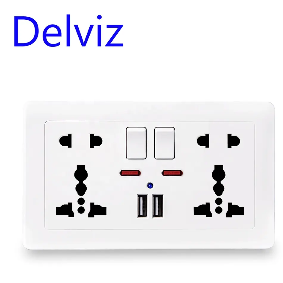 Delviz Power supply outlet, Push button control, LED indicator, 2.1A Dual Charger Port, International universal USB Wall Socket