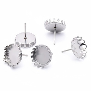 ฐานต่างหูสแตนเลสทรงกลมลายลูกไม้ขนาด 12 มม. สำหรับงาน DIY - Product Image 3
