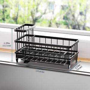 Organisateur de cuisine <span class=keywords><strong>2</strong></span>-en-1 pour comptoir, support à éponge en acier inoxydable, organiseur d'évier de cuisine, porte-éponge en métal noir - Product Image 6