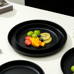 Commercial <strong>Plastic</strong> Large Round <strong>Serving</strong> Tray, Round Black Dish <strong>Plate</strong> for Cake Dessert Cookie Vegetable Fruit Tea Home Use - Product Image 2