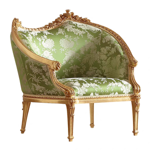 Poltrona in Stile Europeo Antico Intagliata, Sedia in Legno Massello con Tessuto e <span class=keywords><strong>Spugna</strong></span> <span class=keywords><strong>per</strong></span> Sala da Pranzo e Soggiorno - Product Image 1