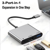 Adaptador USB C a 4K HDTV, USB 3.0, PD100W, Hub Divisor 3 en 1, Cable Convertidor Tipo-C, Carga Rápida para Laptop, Proyector, Monitor, MacBook