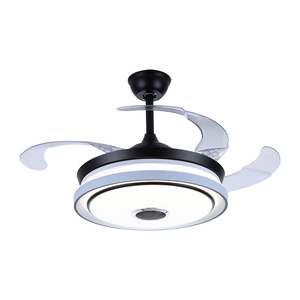 مروحة سقف حديثة فاخرة بإضاءة <span class=keywords><strong>LED</strong></span> وشفرات أكريليك وقاعدة حديدية من البلاستيك ABS مع تحكم عن بعد لتزيين غرفة المعيشة - Product Image 1