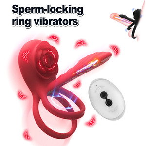 Anello Vibrante per Pene con Blocco Sperma a Forma <span class=keywords><strong>di</strong></span> Rosa, Controllo Remoto Wireless, Giocattolo Sessuale per Coppie - Product Image 3