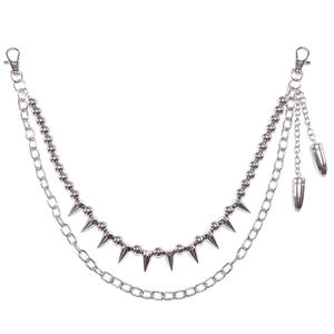 Chaîne de pantalon cloutée avec pendentif balle à pointes argentées, chaîne de taille Hip Hop, chaîne de corps décontractée et tendance en alliage de zinc à double anneau - Product Image 4