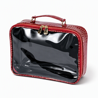 Sac cosmétique personnalisé KONCAI en PU gaufré effet croco avec fenêtre transparente en PVC, organiseur de trousse de toilette pour les voyages