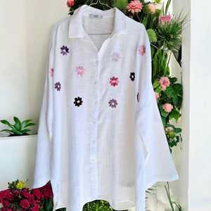OEM ODM Hand Embroidered Floral <strong>Shirt</strong> Romantic Botanical Blouse Cottagecore Handmade Clothing - Product Image 4