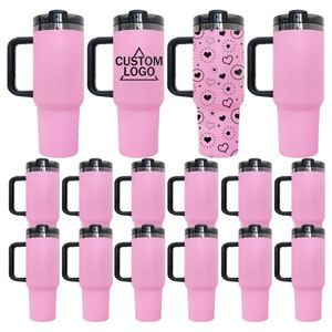 Vaso Personalizado con Grabado Láser, 40 oz, Color Rosa, con Base Plateada Negra, Tapa y Pajita - Product Image 1