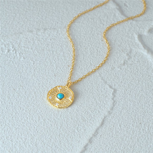 Collier ras-de-cou CANNER en argent sterling S925 avec pendentif disque motif tournesol et pierre turquoise, idéal pour femme, cadeau - Product Image 3
