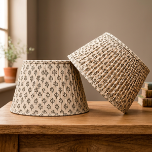 Abat-jour en lin imprimé avec motif de feuilles botaniques |   Abat-jour en tissu beige naturel |   Lampe décorative de table, de sol et suspendue - Product Image 5