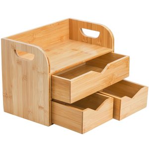 3 Tier Bamboo Desktop Organizer with 3 <strong>Drawers</strong> <strong>Mini</strong> Tabletop Craft Box Cosmetic Storage <strong>Drawer</strong> with Handle Tabletop Storage Box - Product Image 3