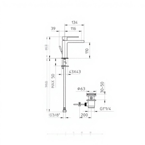 Miscelatore per lavabo Palazzani Quadra in ottone monocomando con piletta quadrata cromata - Product Image 1