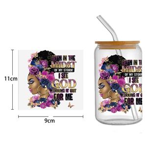 Fashion Girl Praying Black Women UV DTF Decals Ready to Apply Waterproof <b>Transfer</b> <b>Stickers</b> DIY Crafts for 16OZ Libbey Glass Can - Product Image 6