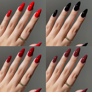 Uñas postizas de alta calidad, largas, de color sólido, con punta de almendra, brillantes, removibles, producto terminado. - Product Image 2