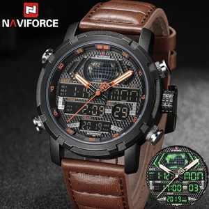 Tiempo limitado Cantidad Descuento NAVIFORCE Reloj 9160 Cuero Negocios Relojes Hombres Pulsera Lujo LED Digital Cuarzo Luminoso Hombre