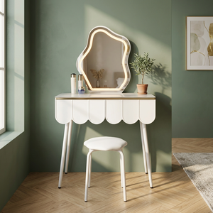 Modern Makeup <b>Vanity</b> Table With <b>Lighted</b> Mirror Storage Desk For Bedroom Furniture - Product Image 2