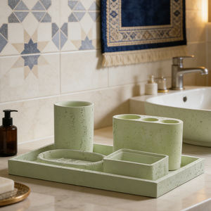 <span class=keywords><strong>Set</strong></span> da Bagno di Lusso in Cemento a Cinque Pezzi, Ecologico, Imballaggio Sicuro, Forma e Colore Personalizzabili, <span class=keywords><strong>Kit</strong></span> di Accessori per Bagno per Casa e Hotel - Product Image 3