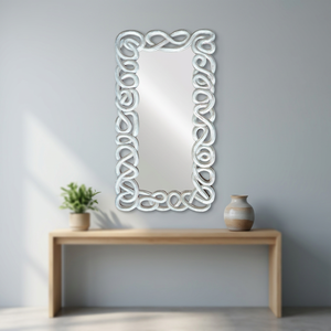 Argos Elegant Home Decor Carved Mahogany Wood <b>Mirror</b> Frame <b>Silver</b> <b>Wall</b> Beautiful Woodwork Interiors 160x80cm ID11184 - Product Image 3