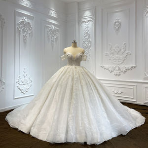 Robe de mariée de bal de fin d'année longue jusqu'au sol en tulle avec appliques florales en cristal modernes LSCJ09, traîne de cour - Product Image 2