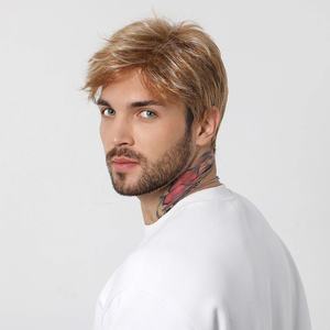 Perruques synthétiques pour hommes, <span class=keywords><strong>coupe</strong></span> <span class=keywords><strong>courte</strong></span> pixie, perruques bob avec frange, blonde dorée, perruque pour hommes à couches pour le cosplay quotidien, résistante à la chaleur - Product Image 4