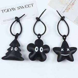 Fashion Gift PU Leather Keychain Black <b>Star</b> Flower Christmas Tree Keychain Bag Ornaments Hanging Pendants Keyrings - Product Image 1