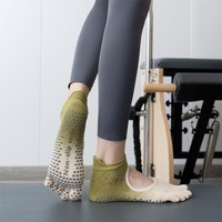 Chaussettes de yoga à cinq orteils effet dégradé ombré, antidérapantes en silicone, en coton tricoté, à bout ouvert, absorbant la transpiration pour le Pilates et la gym