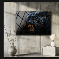 Impression murale Panthère Noire, portrait animalier pour salon, salle de jeux, bureau, hôtel, intérieurs modernes sombres et muraux décoratifs