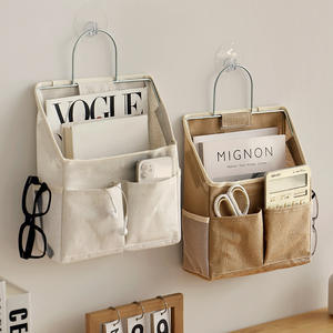 Sac de rangement mural en coton et lin, rectangulaire, sans perçage, pour l'organisation de la salle de bain, de la cuisine et de la chambre - Product Image 2