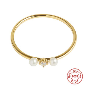 Brazalete Abierto de Plata de Ley S925 Chapado en Oro de 18K con Perla y Moissanita, para Mujer, Lujoso, Sencillo, para el Día a Día, Banquete o Regalo - Product Image 3