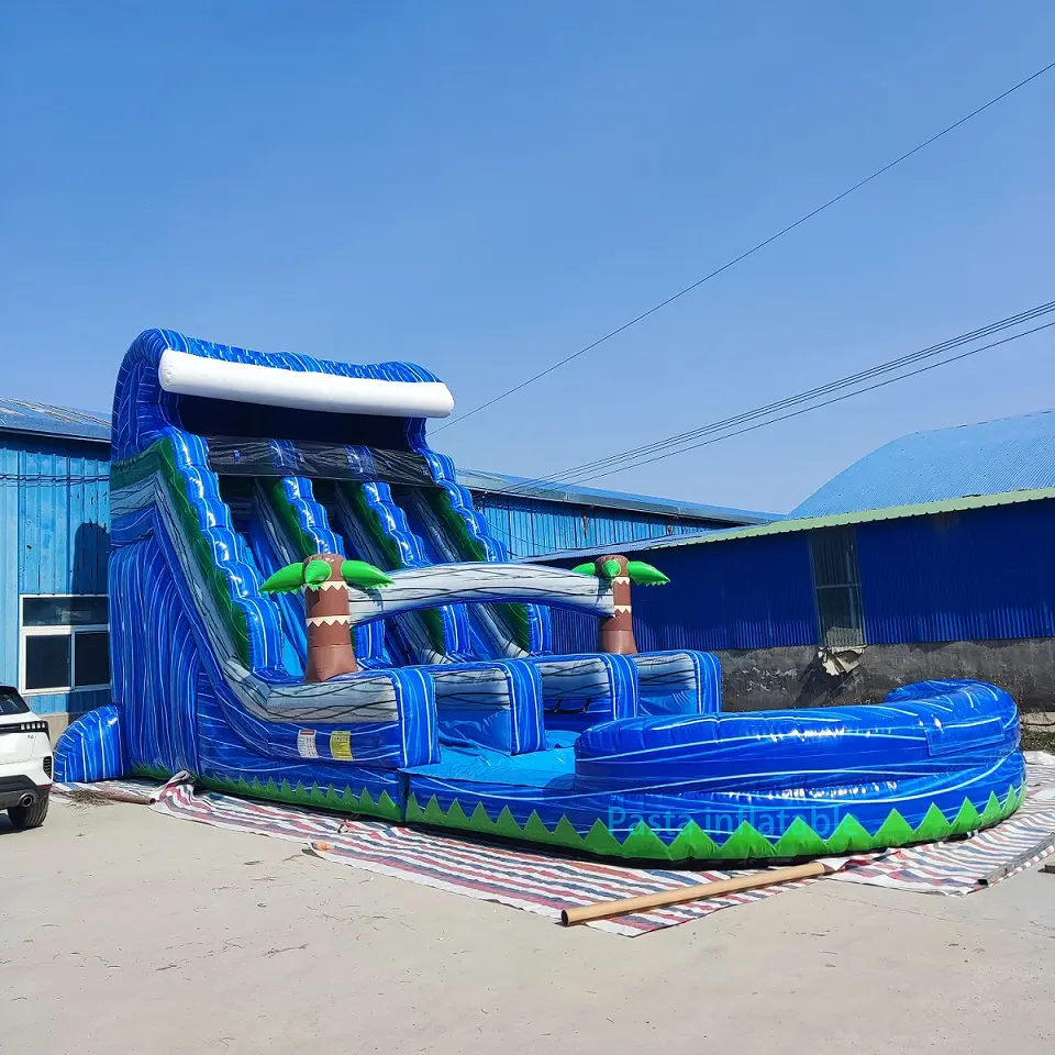 Factory customized kids heavy duty waterslides marble double lane inflatable palm tree water slide for adult