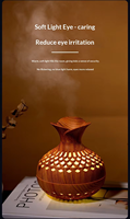 Diffuseur d'huiles essentielles et humidificateur d'air à brume froide H2O, design vase en bois, avec lumière LED 7 couleurs, mini USB, pour intérieur et extérieur, garantie 1 an
