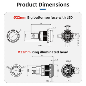 Không thấm nước chuyển đổi vòng chiếu sáng điện biểu tượng ánh sáng màu đỏ 6V 48V loại tạm thời 22mm nút cho thiết bị công nghiệp - Product Image 5