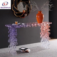Table console en acrylique empilable à dégradé de couleurs, structure transparente contemporaine en blocs, meuble d'entrée, buffet haut de gamme pour villa