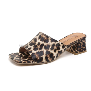 Outwear Sexy Square Toe Mid Heel <b>Slippers</b> for Women Summer New Arrival Skirt <b>Leopard</b> Print Elegant Sandals 43 - Product Image 6