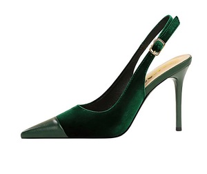 Chaussures d'été à talons hauts pour femmes en daim épaissi, à bout peu profond, avec design ajouré et bride arrière cousue - Product Image 6