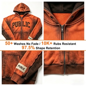 Fabricant OEM de sweats à capuche streetwear haut de gamme personnalisés, surdimensionnés, avec impression sérigraphiée, broderie, patch, effet Monkey Wash, sweats à capuche zippés pour hommes - Product Image 2