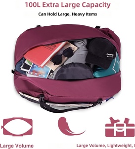 Borsa da Viaggio Pieghevole Rossa in Poliestere con Cerniera, Borsa Sportiva Grande 75L/96L/100L, Borsa Leggera Impermeabile - Product Image 4