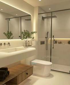 Nouvelle conception moderne, meuble-lavabo mural haut de gamme en bois massif et MDF, avec miroir LED et lavabo, résistant à l'eau, idéal pour appartement - Product Image 3