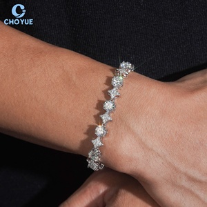 Hot Sale Star Design Moissanite Cuban Link <b>Bracelet</b> Rhodium Plated <b>Solid</b> 925 <b>Silver</b> Hiphop Iced Out Jewelry - Product Image 1